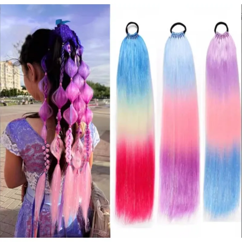 2 قطعة 24ins وصلات شعر اصطناعية أومبير جديلة ذيل حصان مزيج Tinsels مع الشعر التعادل مجنون يوم اكسسوارات للنساء الفتيات #2