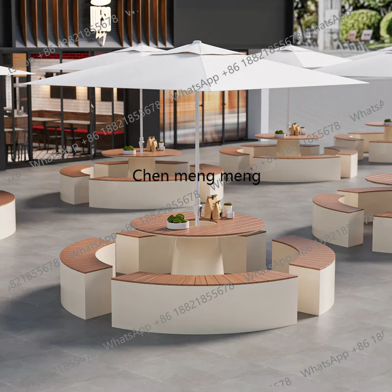 

Square outdoor table and chair combination courtyard garden open-air leisure plastic wood round table and chair outdoor