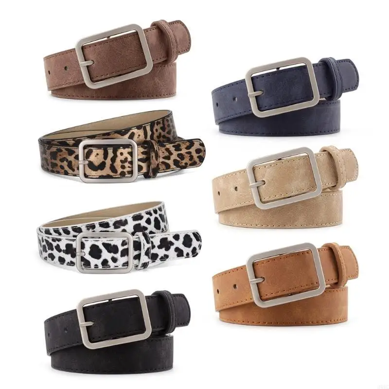 39BC Contemporary Faux Leather Belt For Women Square Buckles Multi Color