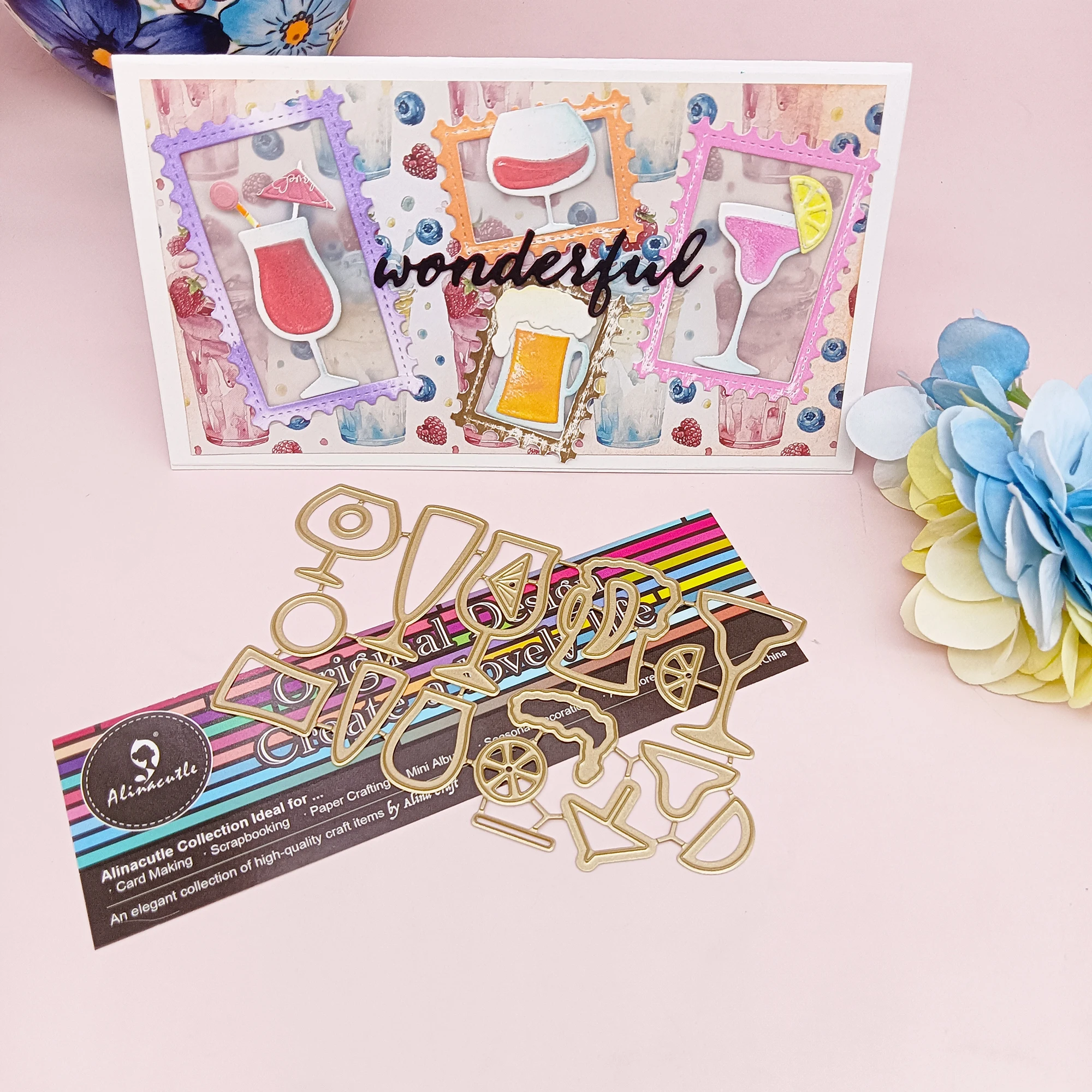 Alinacutle Sommergetränke, Metall-Stanzformen, gestanzt, goldene Stanzformen für Geschenkverpackung, Papierhandwerk, handgefertigte Kartenherstellung, DIY-Grußkarten