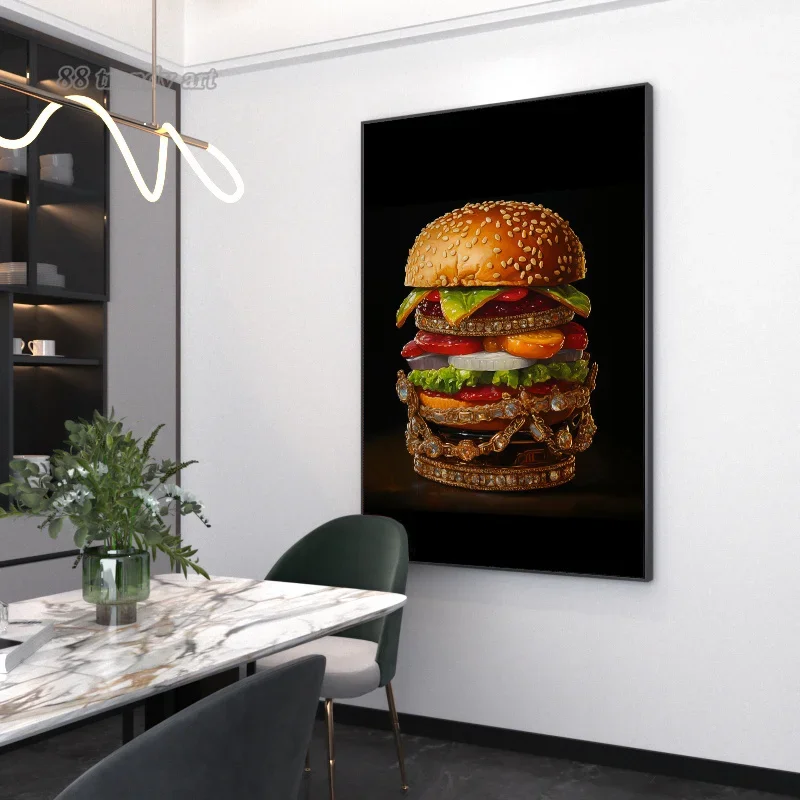 Giant Luxury Burger Bling Posters HD Canvas Print Painting Wall Art Picture for Modern Home Restaurant Wall Decoration Mural Sza