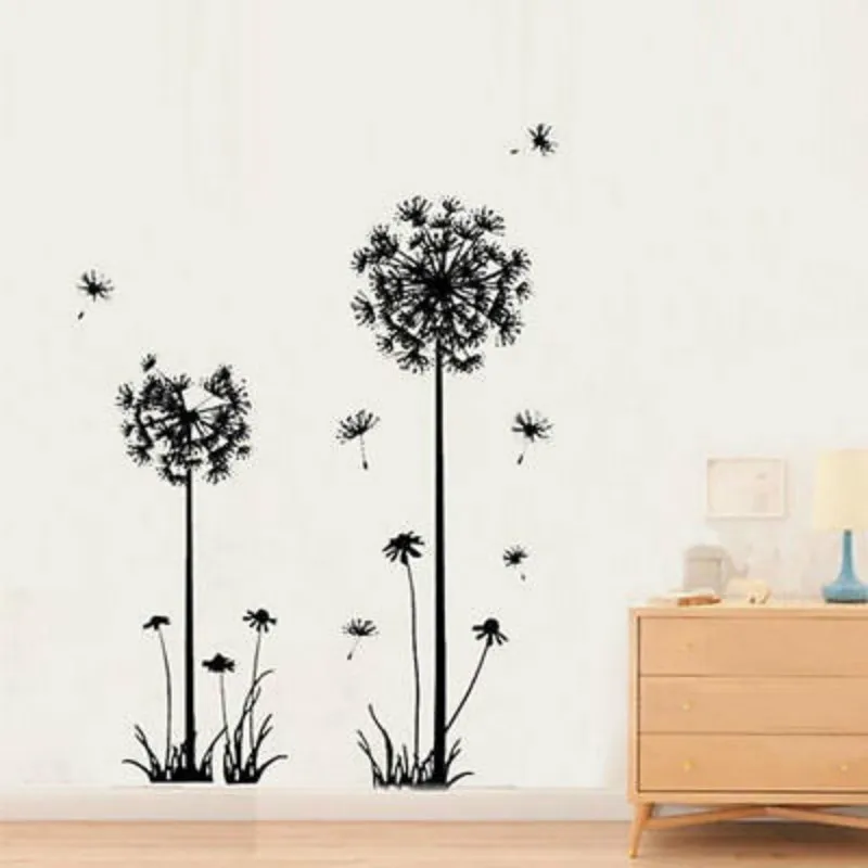 Hot Black Dandelion Sitting Room Bedroom Wall Stickers Household Adornment Decor. Decals Mural Art Poster on The Wall