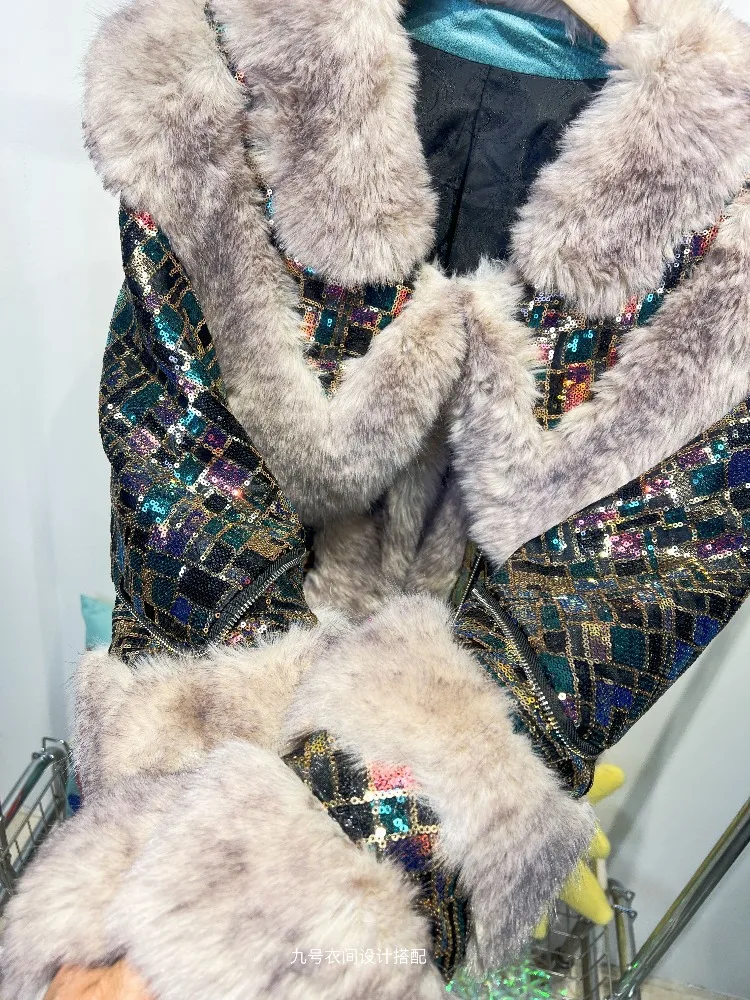 2025 New Fashion Heavy Sequin European Mink Fur Women's Design Loose Warm Versatile Winter Coat Faux Fur Coat Women
