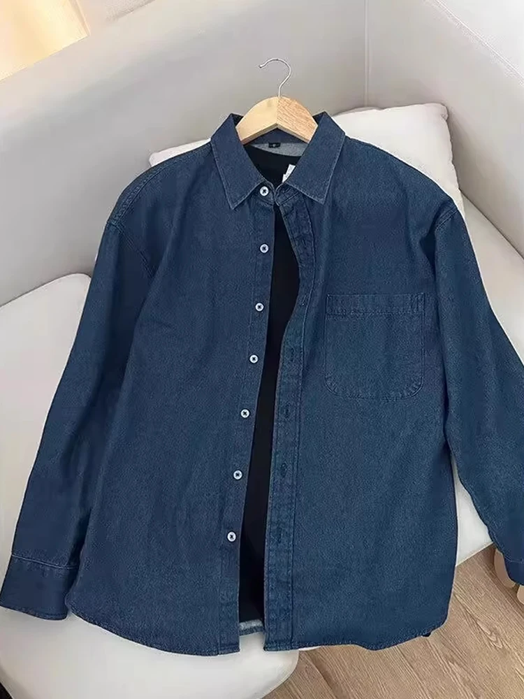 

Deep Blue Denim Casual Long Sve irt Men's Faionable Korean Sle Stand Fit Button up irt Spring Season Polyester ...