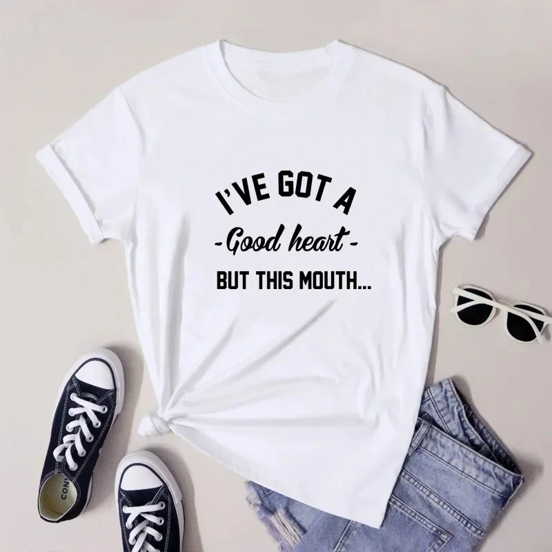 Eu tenho um bom coração, mas esta boca camiseta satire adulto camiseta saturo humor engraçado verão manga harajuku streetwear topos t
