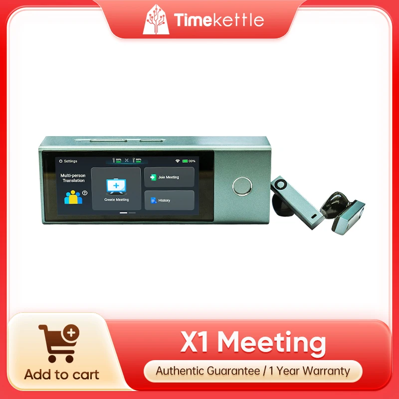 Timekettle X1 Meeting Bone Conduction AI Translator Recorder 52 Languages Multi-Pickup Speaker Label No Subscription Secure Wire