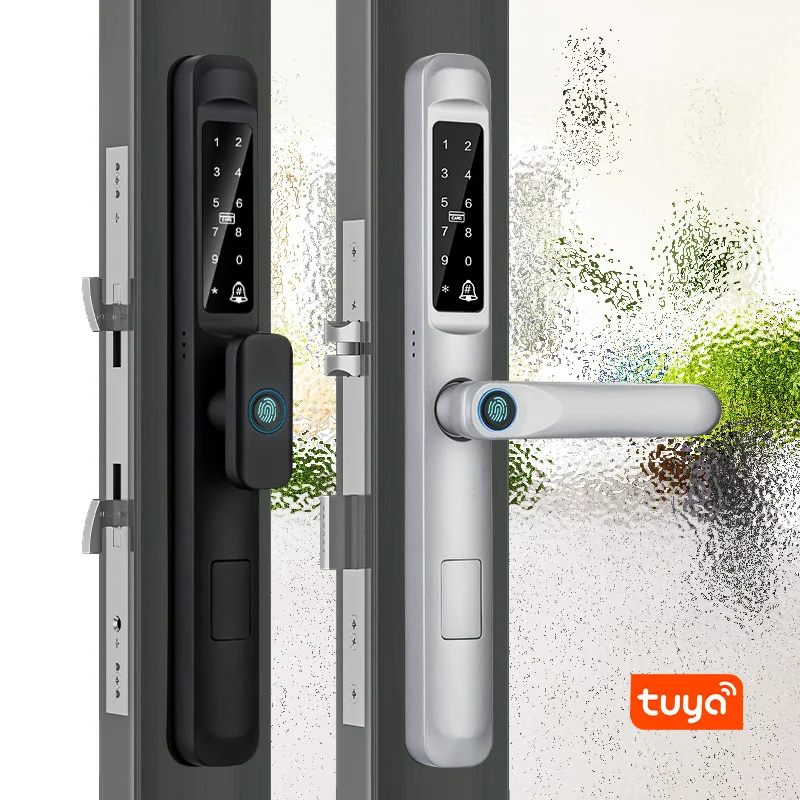 Tuya APP Waterproof WIFI Smart Fingerprint Password Card Door Lock Bridge-Cut Aluminum Alloy For Outdoor Pull Push Sliding Door