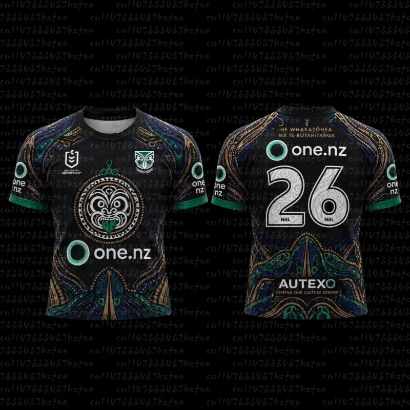 Familien-Partnerlook: Warriors Maori Tribal Metallic Print Rugby-Trikot, Oversized, Schwarz, mit Koru-Muster, Nummer 1, Mesh-T-Shirts – Detail 6