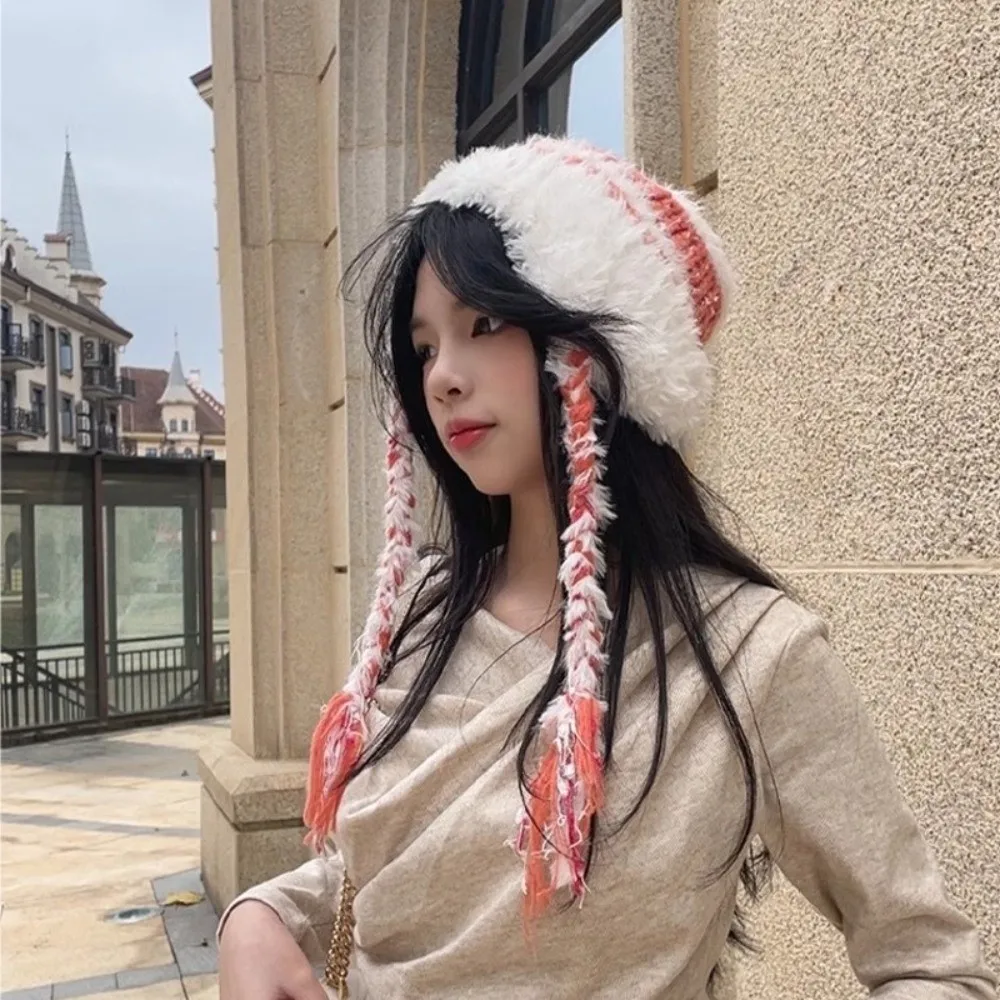 

New Knitted Knitted Hat Thicken Warm Pullover Cap Windproof Ethnic Style Beanie Hat for Outdoor Cycling Skiing