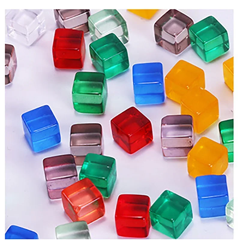 100Pcs/set Transparent/Opaque Square Corner Cube 9 Kinds Colorful Crystal Chess Pieces  Puzzle Game Accessory 8mm