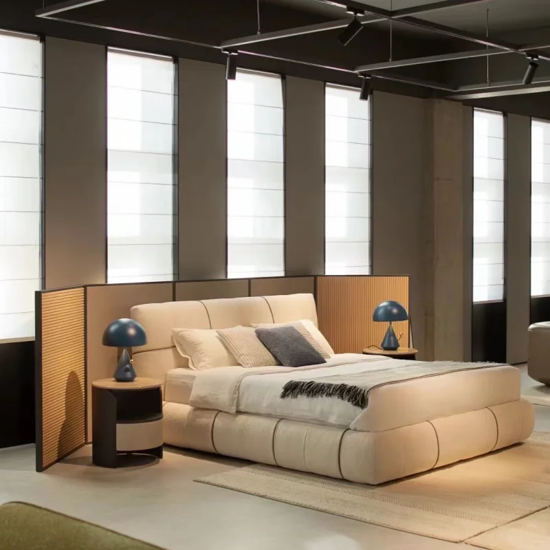 

Minimalist fabric bed master bedroom wedding bed modern style white double bed furniture