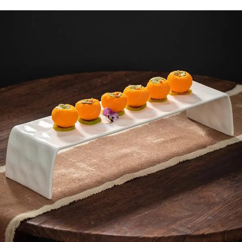 Solid Color Ceramic Arch Bridge Plate Restaurant Sushi Dessert Snack Molecular Cuisine Specialty Tableware