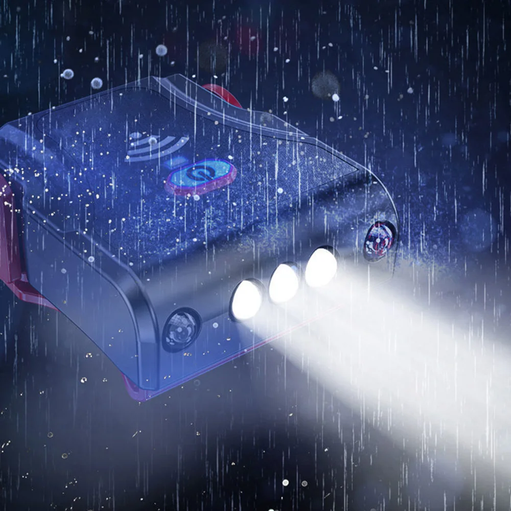 Lampe frontale à LED avec capteur, 4 Modes d'éclairage, Rechargeable par USB, lumière à induction