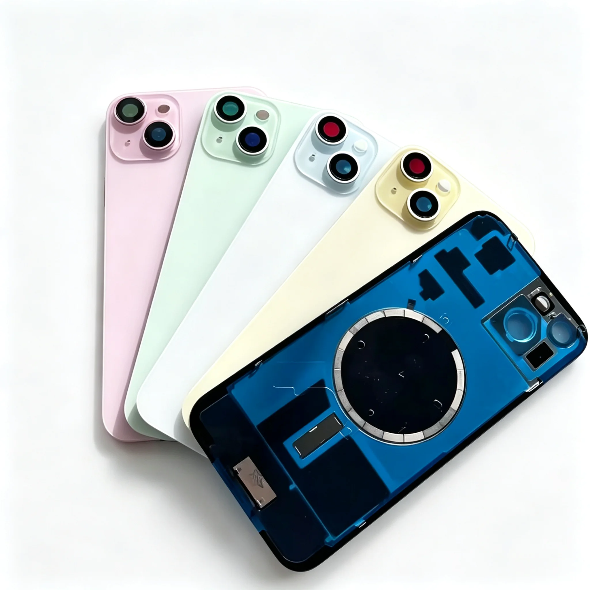 10PCS Back Glass Replacement For iPhone 15/15 Plus Rear Battery Door Cover with Pre-Installed Camera Frame Repair Parts