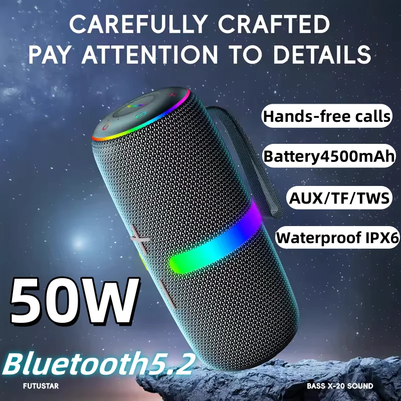 

50W Caixa De Som Bluetooth Speaker Portable Wireless TWS Stereo Sound RGB Ambient Lamp Outdoor Waterproof Subwoofer Sound Box