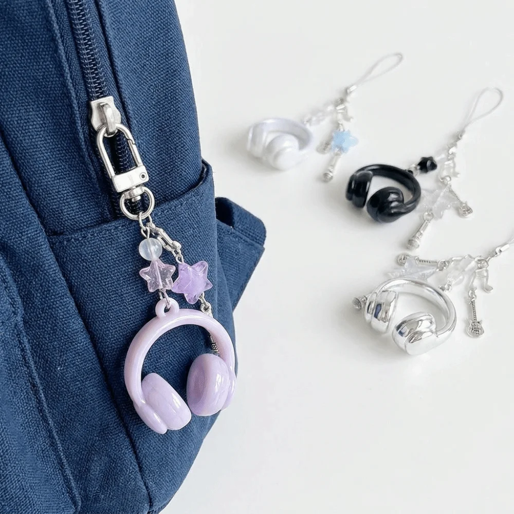 Pingente de Contas com Cruz de Asas Pretas, Cordão Criativo para Pendurar, Corrente de Contas para Celular, Pingente para Bolsa, Chaveiro Mini Fone de Ouvido, Presente para Meninas
