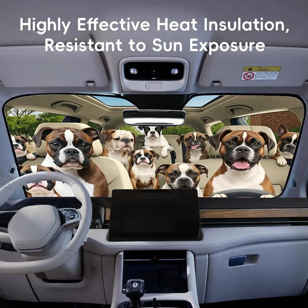 Boxer dog driving Sun Visor Reusable Aluminum Foil Car Windshield Sun Visor UV Protector Heat Insulation Cover Shade - view 2