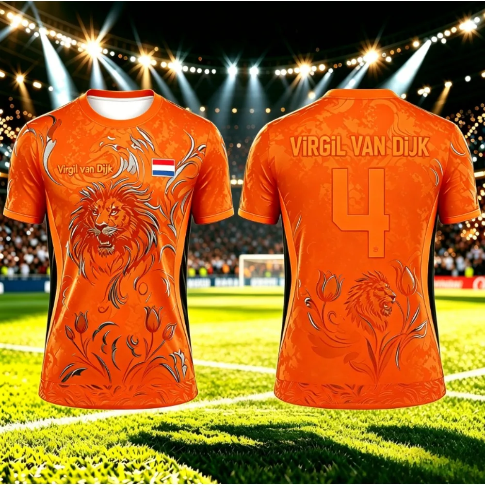 Dutch Flag Printed Football Jersey Men's Casual Breathable Short-sleeved tee Summer Men's Sports Training T-shirt mens t shirts
