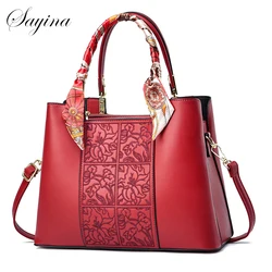 Luxury Designer Women's Bag High Quality Embroidery Messenger Bags Ladies Leather Handbag Large Capacity Female Shoulder Totes