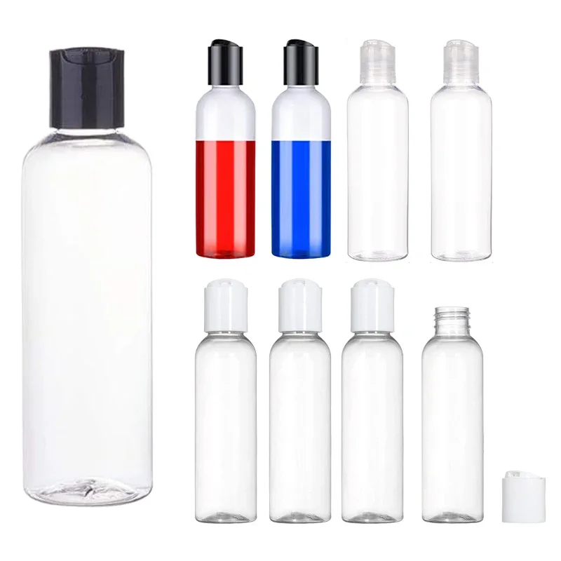 50 pz 30 ml-100 ml Bottiglie di plastica PET trasparenti vuote comprimibili con tappi superiori a disco Contenitori riutilizzabili per creme Lozioni Sapone per il corpo