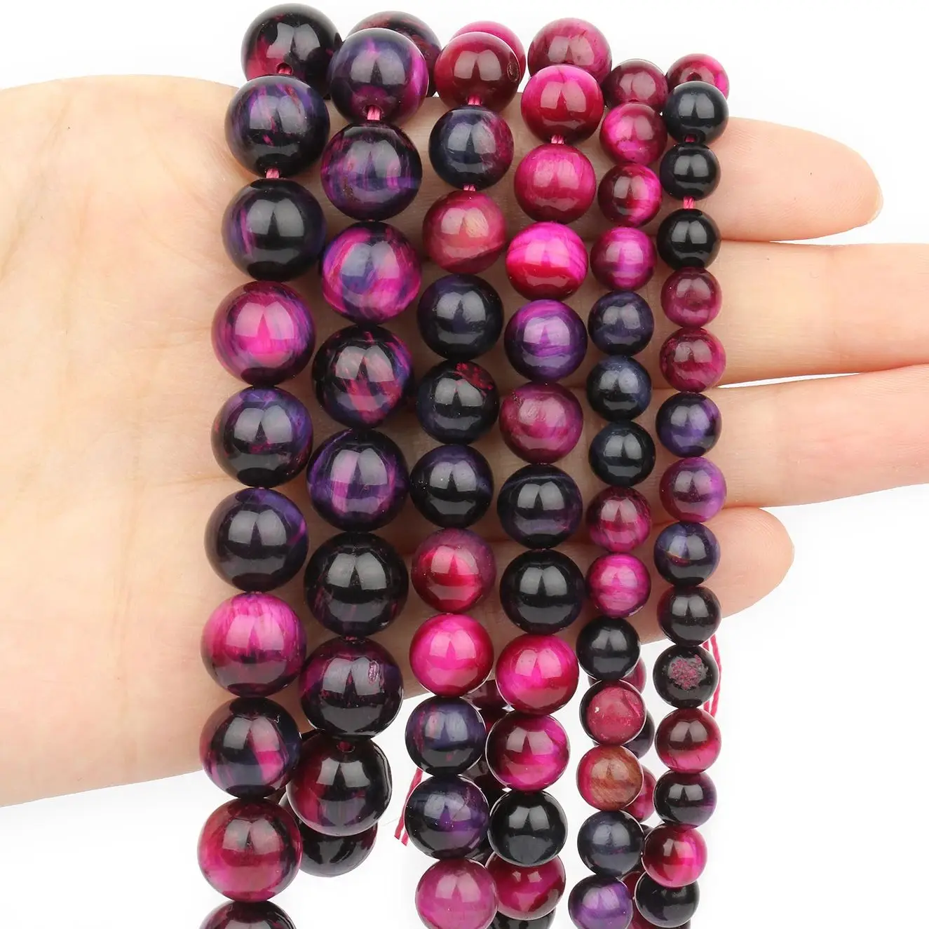 Fuchsia Natural Tiger Eye Stone Beads 6 8 10mm Round Loose Spacer Beads for Jewelry Making DIY Bracelets Necklace for Women