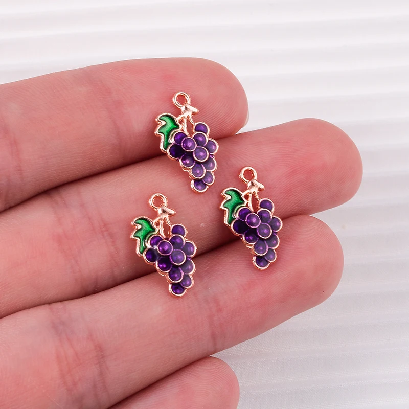 10 Stück 10x17mm Niedliche Emaille-Obst-Trauben-Anhänger für Schmuckherstellung, Ohrhänger, Halsketten, Armbänder, DIY-Bastelzubehör – Detail 3