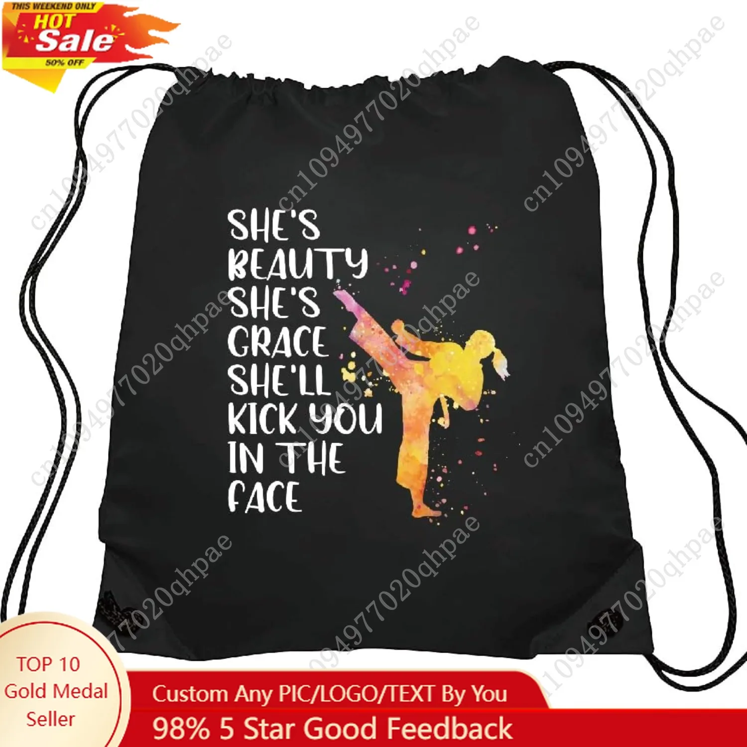 

Haizct She's Beauty She's Grace She'll Kick You Taekwondo Drawstring Backpacks, Unisex Drawstring Karate Bags for Gym Shopping S