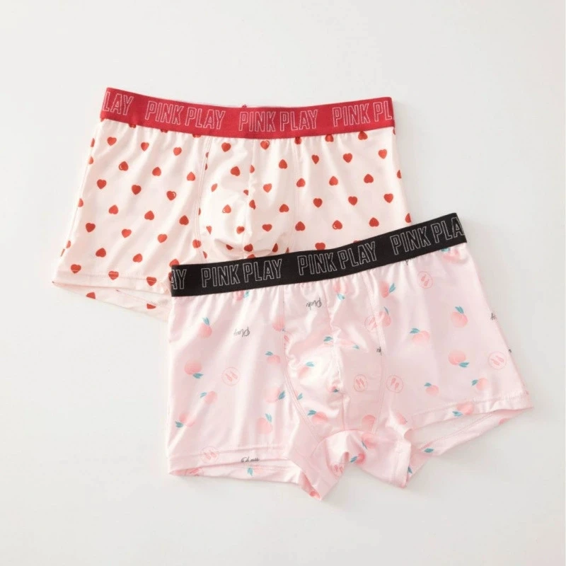 الوردي خطوط الحفلات القلب الحلو الدانتيل تنحنح رجل ملخصات BF هدية LGBTQ مجموعة حفلة خاصة عرض حي الملاكم ملابس داخلية قصيرة Harajuku