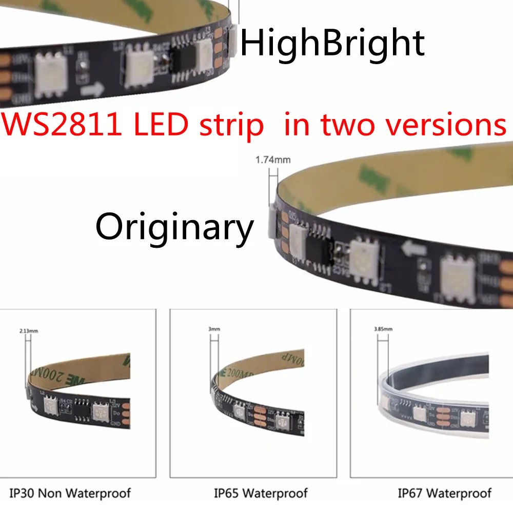 WS2811 High Brightness and Regular SMD5050 RGBLED Addressable Pixel with Light White Black PCBDC12V