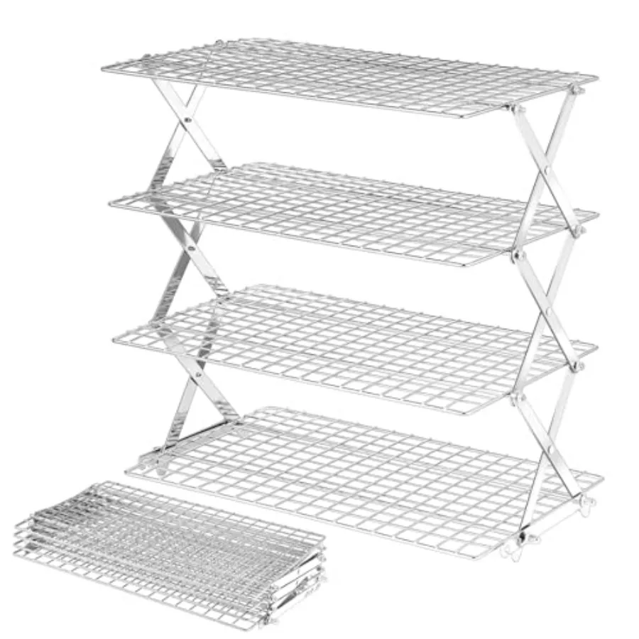 

BEWOS 4-уровневая складная охлаждающая стойка Регулируемая стойка для выпечки из нержавеющей стали с герметичной сеткой X-образная конструкция для эффективности