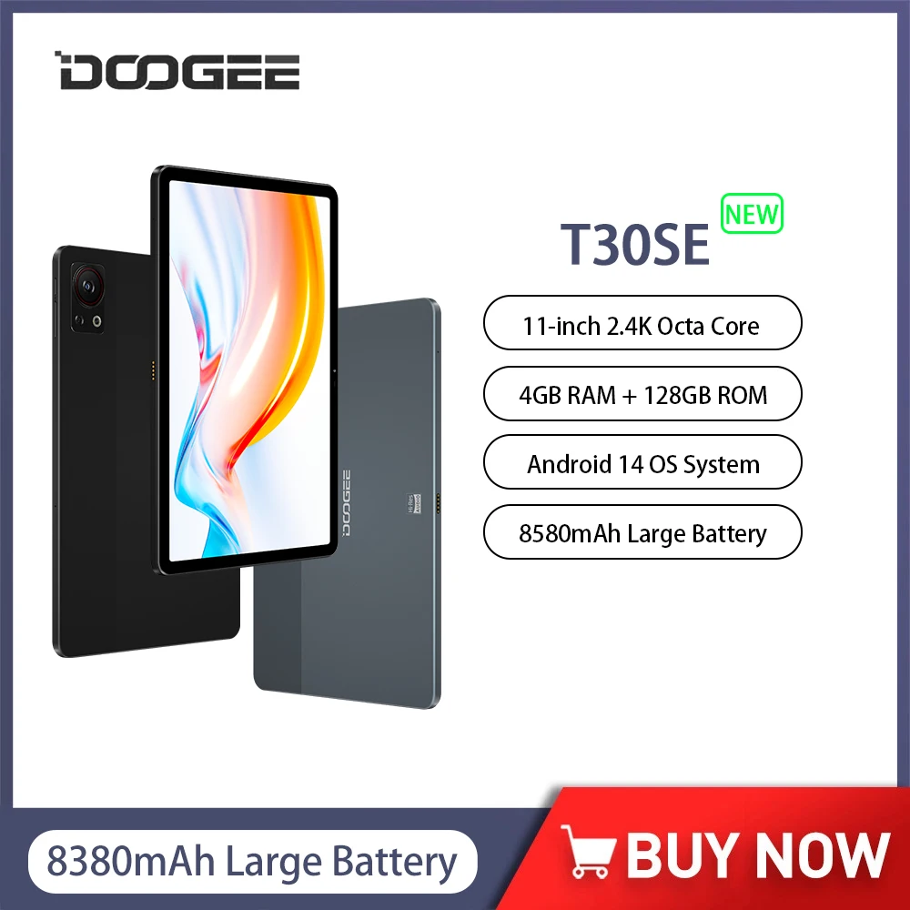 DOOGEE T30SE Ultra-Clear Tablet  Android 14 T606 Octa Core 11 Inch 2.4K TÜV Certified 4GB 128GB 8580mAh Quad Speakers Tablets PC