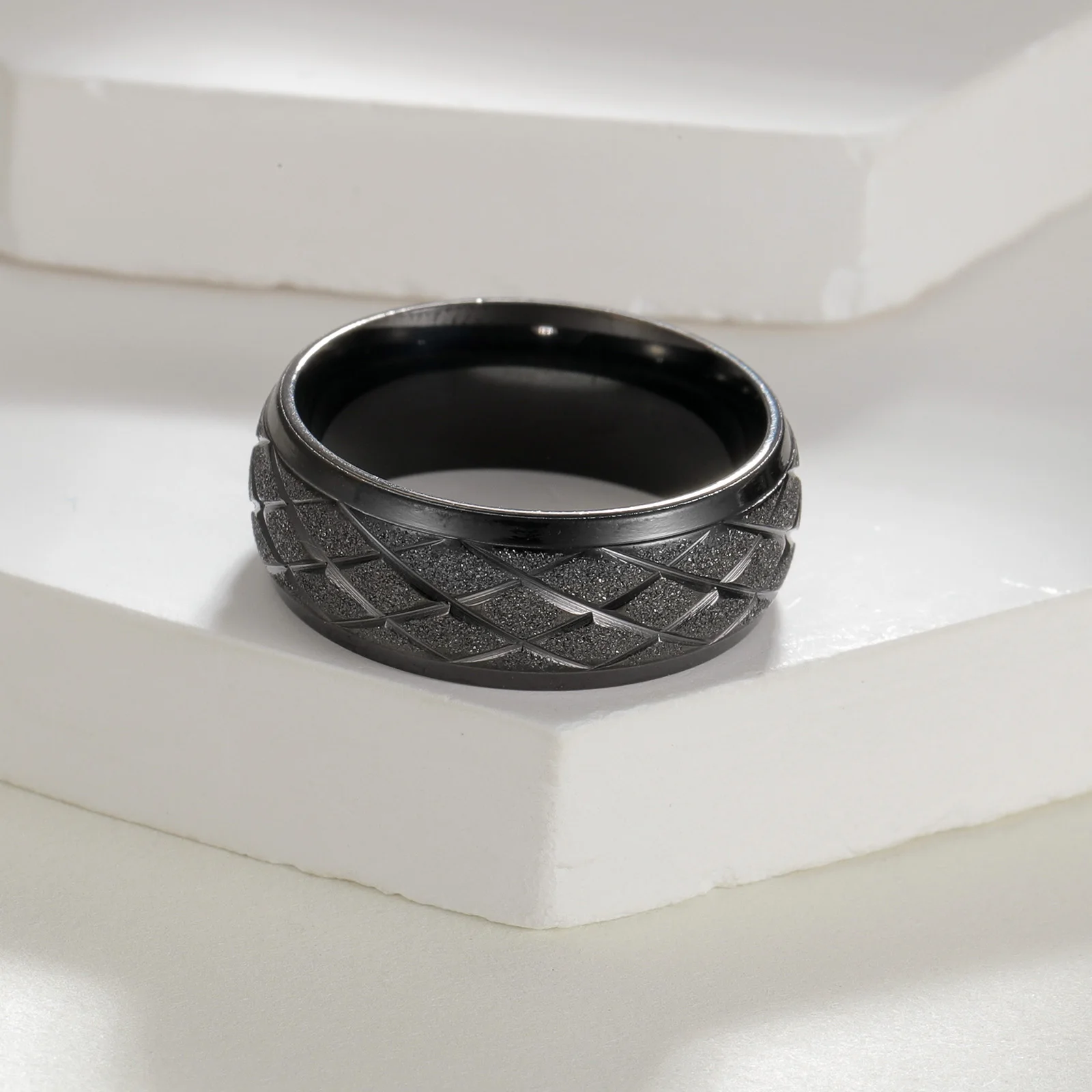 1pc 8MM Stainless Steel Golden Mens Ring Timeless Design with Simple Texture Hypoallergenic & Durable for Sophisticated Style