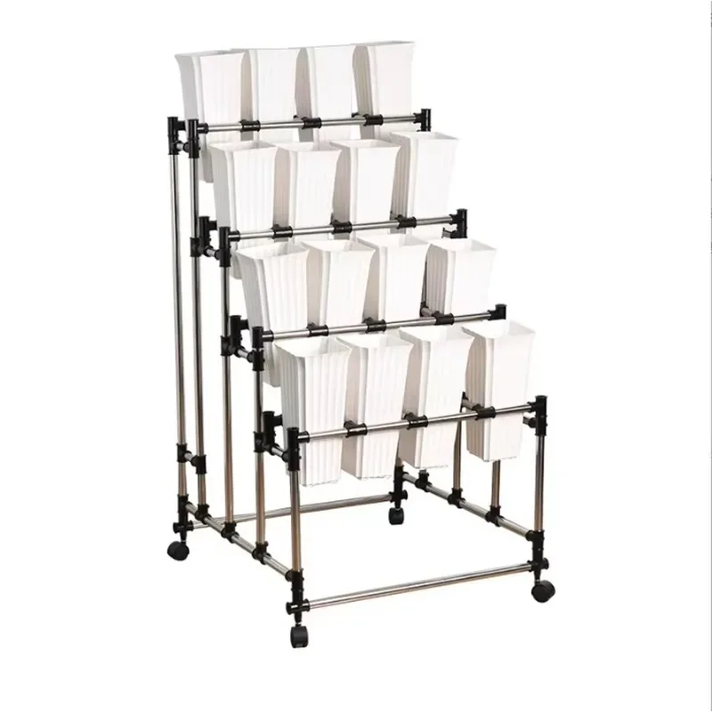 Layer Iron Flower Stand with Wheels Movable Floor to Ceiling Display Rack for Balcony Living Room Indoor Outdoor Use