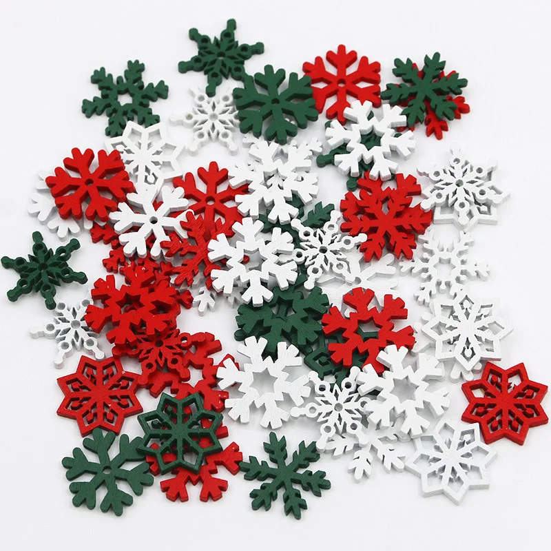 

50Pcs 24mm Wooden Snowflake Chips Christmas Mixed Snowflake Scrapbooking DIY Craft Gifts New Year Party Home Decoration Supplies