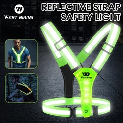 West biking esporte ao ar livre luz reflexiva cinta colete seguro aviso de corrida carregamento usb led noite lâmpada peito acessórios ciclismo