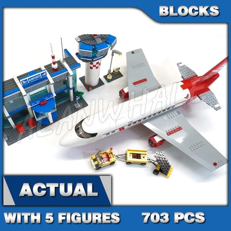 

703pcs City Airport Control Tower Airplane Flight Terminal Baggage Cart 02043 Building Block Toys Compatible With Model