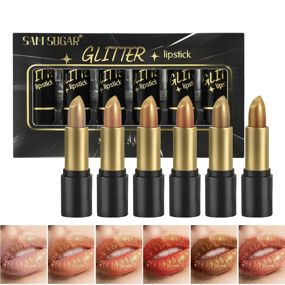 Shimmer METALLIC ลิปสติกชุดกันน้ํา Glitter High Pigment SHINY Sparkling Pearl Lipgloss แต่งหน้าติดทนนาน