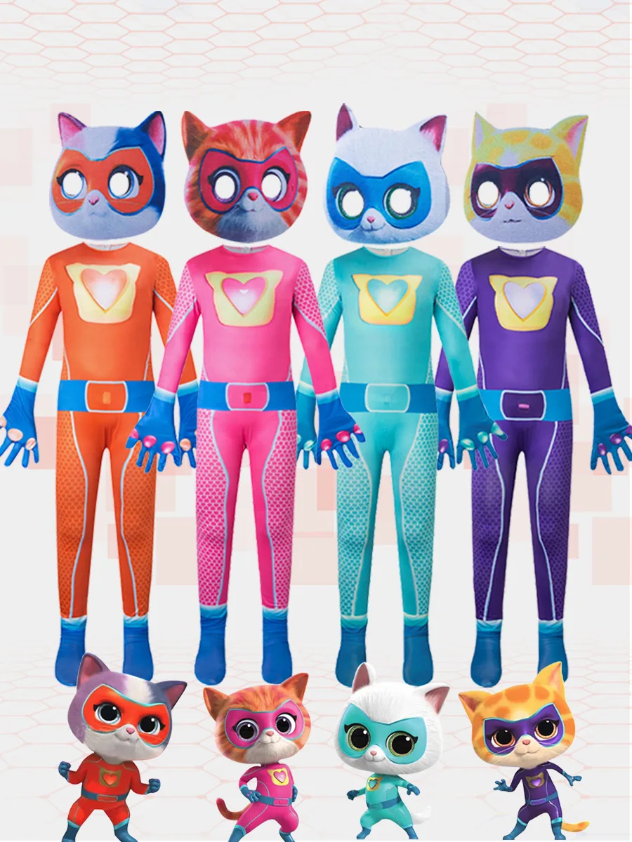 SuperKitties jumpsuit, tight fitting Halloween costume, stage performance costumes, super cats