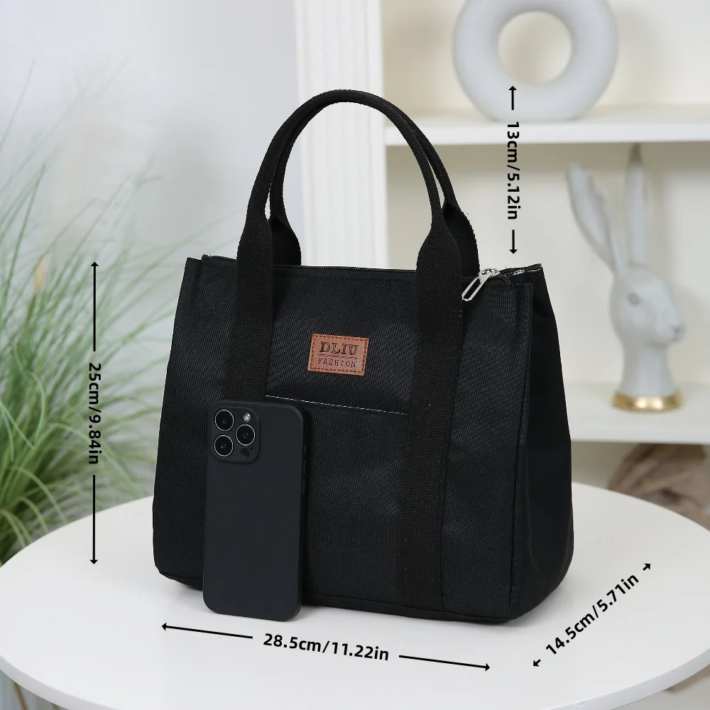 حقيبة غداء بلون موحد، حقيبة حمل مع سحاب داخلي من رقائق معدنية، سعة كبيرة محمولة، للعمل، المدرسة، حقيبة أدوات مع وجبات #2