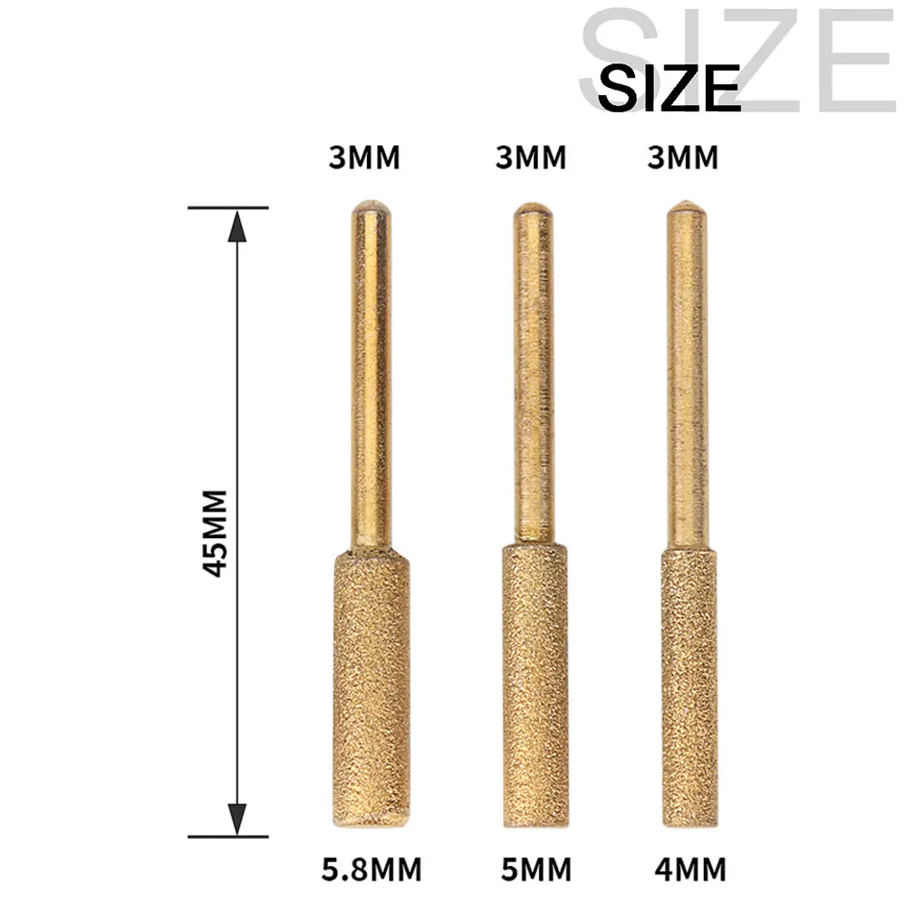 10pcs Diamond Coated Cylindrical Burr Set 4-5.5mm Chain Grinder Accessories Sharpening Engraving Tools for Metals Jewelry Wood