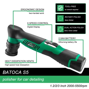 BATOCA-S5 Cordless Mini Car Polisher, máquina de polimento sem fio, detalhando Kit para depilação automática, 1 in, 2 in, 3 in, 12V 8 principais vendas mini polidor eletrico - №3