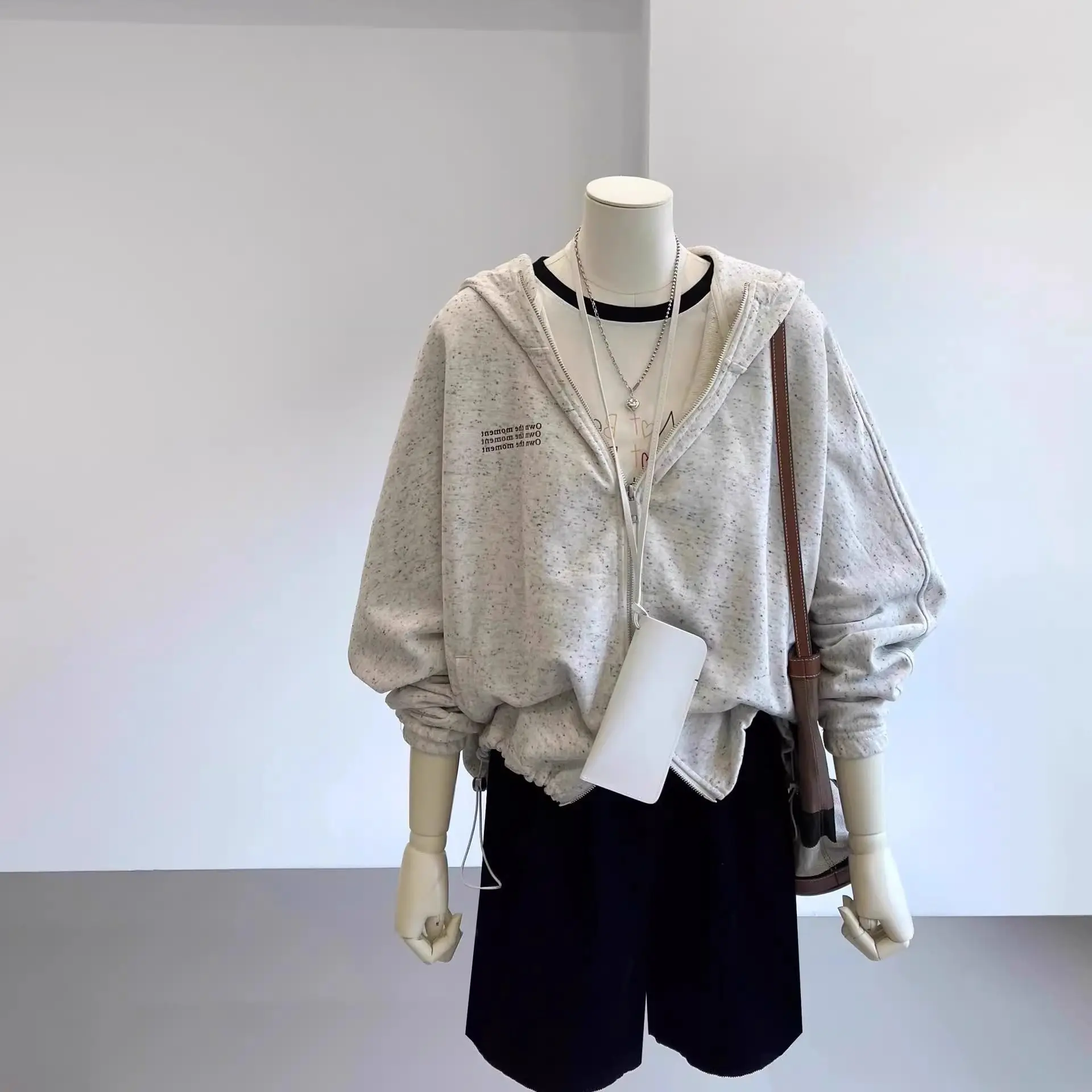 

Gagaok американские ретро куртки женские кардиган на двойной молнии толстовка осень утягивающая куртка с капюшоном уличная повседневные топы