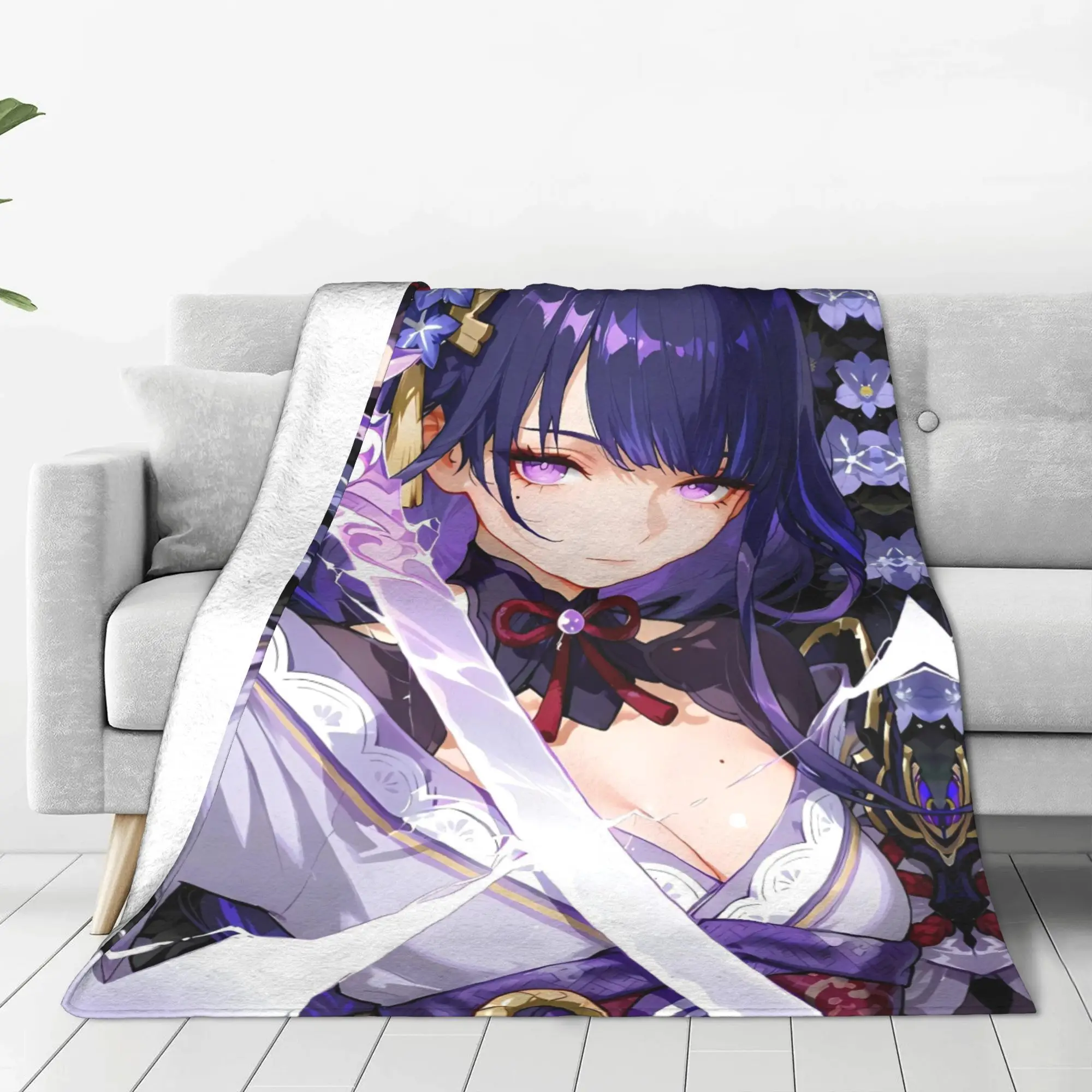 Raiden Shogun Genshin Impact Game Flannel Blanket Super Soft Throw Blanket for Boy Girl Living Room Bedspread Sofa Bed Cover