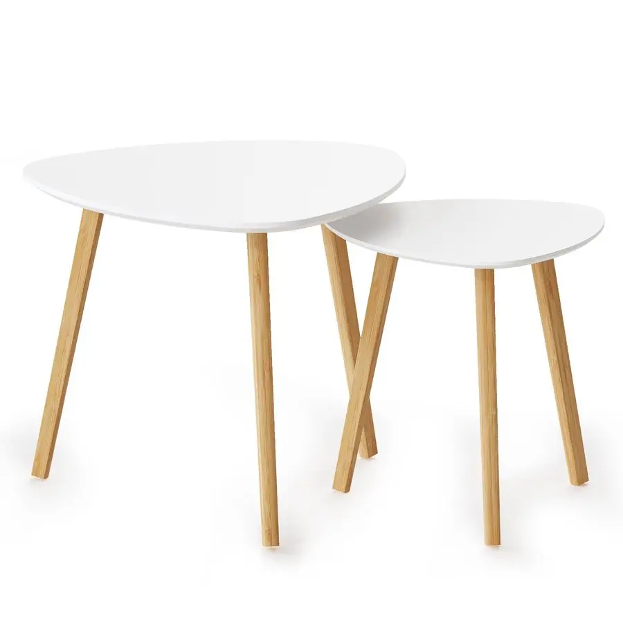 

Bamboo Nesting Triangle End Table,Set of 2 Coffee Table Modern Minimalist Side Table for Living Room, Balcony in White