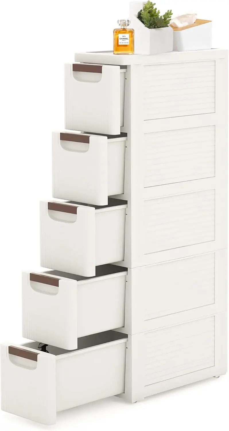 Storage Cabinet Dresser, Narrow Plastic Rolling Cart Organizer with Drawers, for Small Spaces, Kitchen, Laundry, Office