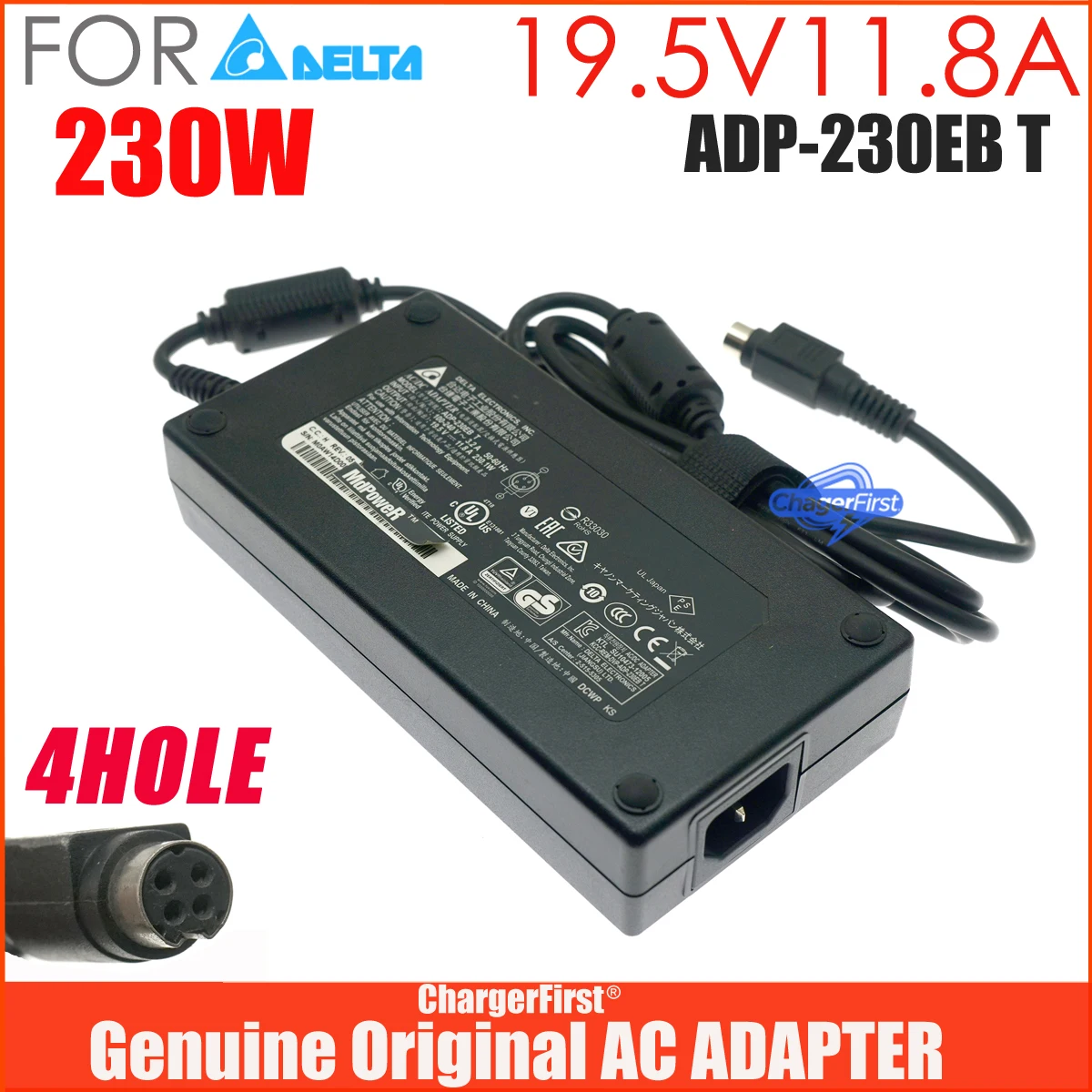 Genuine Delta ADP-230EB T A230A003L 230W 19.5V 11.8A AC Adapter Charger for CLEVO NP9752 P750ZM D700T K770G-I7 D2 Gaming Laptop