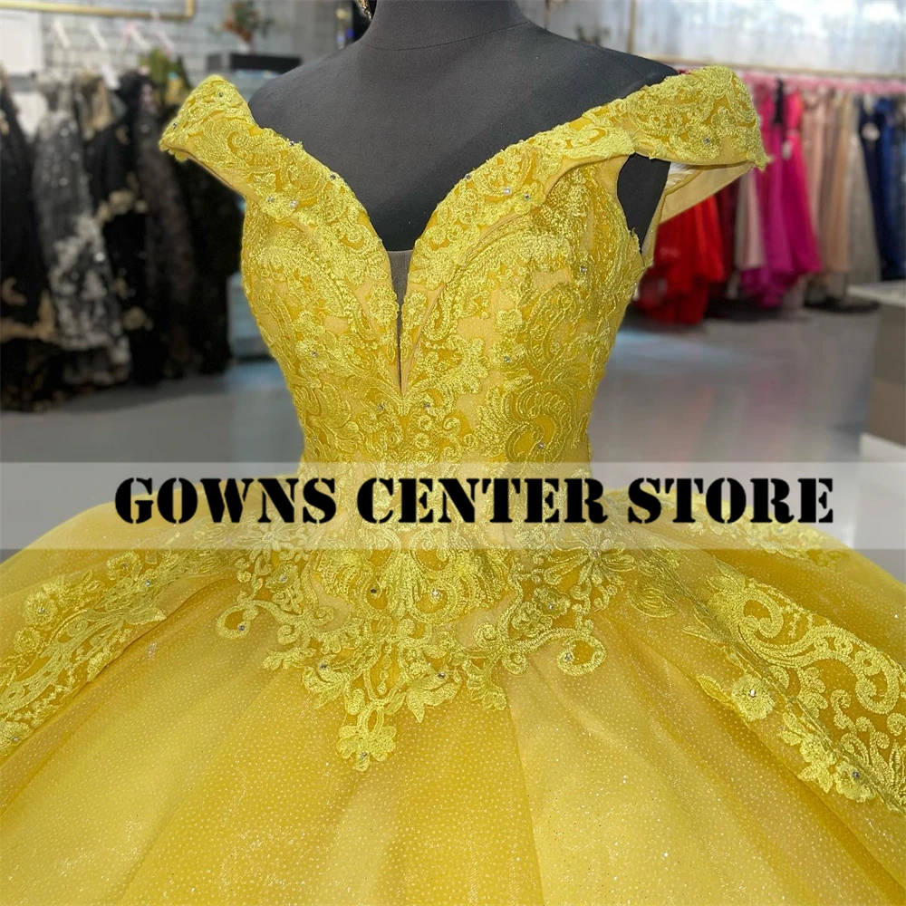 Off The Shoulder Yellow Lace Quinceanera Dresses Ball Gown Party Dress Lace Up Graduation Gown vestidos de quinceañera 2024