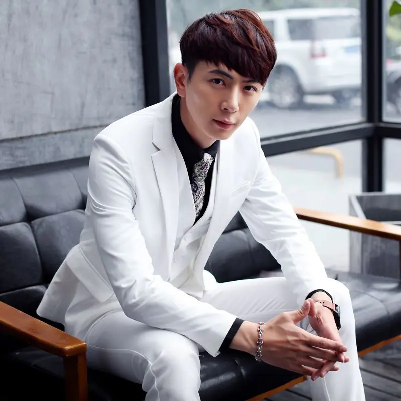 

RM38Three-piece suit slim fit youth dress wedding formal wear large size white suit men summer business casual