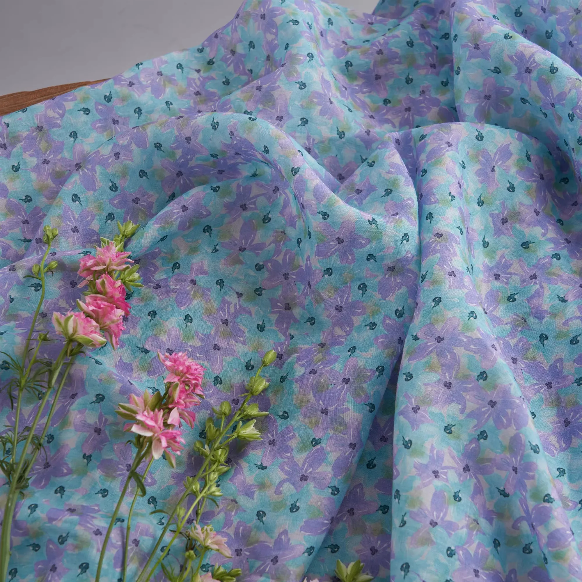 

1 ярд ткань рами с цветочным принтом для шитья платья, халата и одежды, ткань Cheongsam