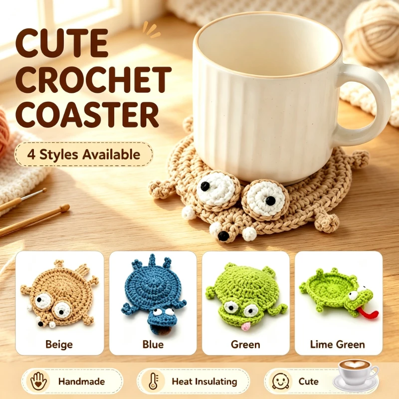 Animal Crochet Cup Coaster Handwoven Finished Coffee Mat Creative Desk Decor for Home Table Tea Coffee Decoration Gift Use
